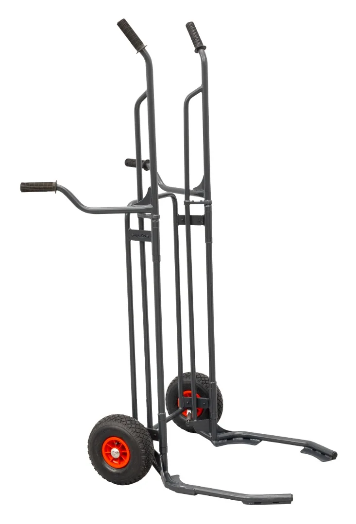Kompletter anthrazitgrauer Wheel Caddy PLUS mit langen Griffen, breiten Gabeln und zwei Gummirädern