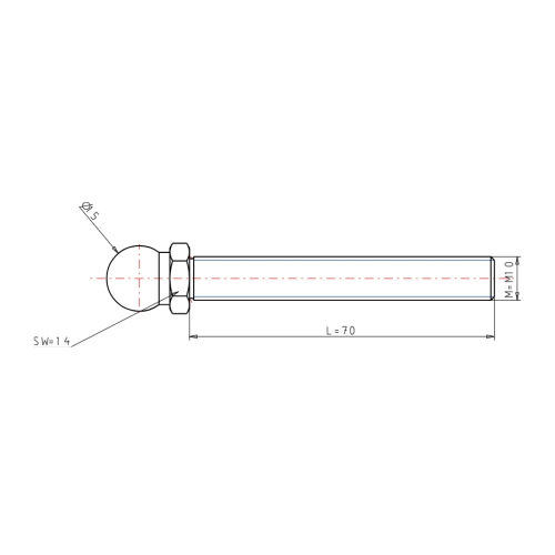 Gewindestange M10x70 Kugel 15