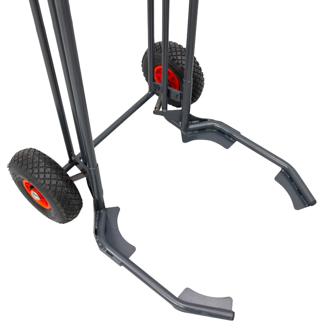 Unterer Rahmen des Wheel Caddy PLUS mit zwei breiten gebogenen Gabeln und großen Gummirädern