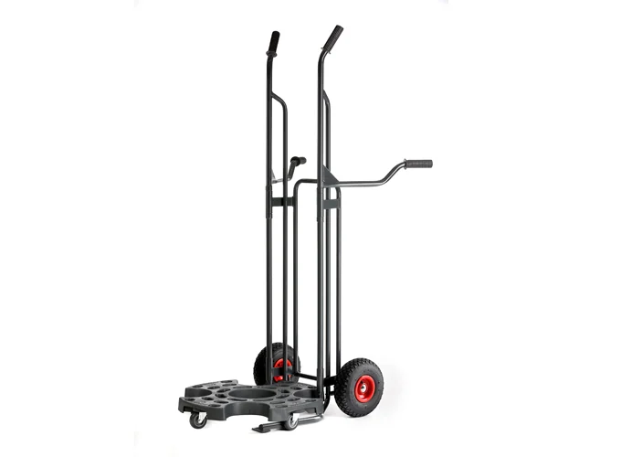 Wheel Caddy mit schwarzem Wheel Trolley zwischen den geöffneten Aufnahmegabeln