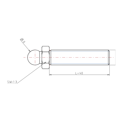 Gewindestange M10x40 Kugel 10