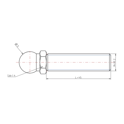 Gewindestange M12x45 Kugel 15