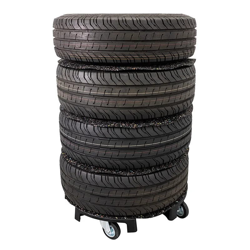 Reifenstapel mit AHCON Anti-Slip 600 Zwischenlagen auf einem Wheel Trolley