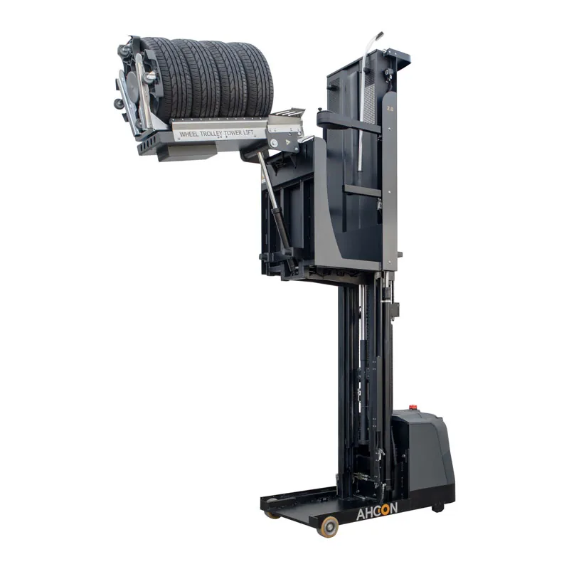 Voll ausgefahrener Wheel Trolley Tower Lift 2.0 mit angehobenem Reifenstapel